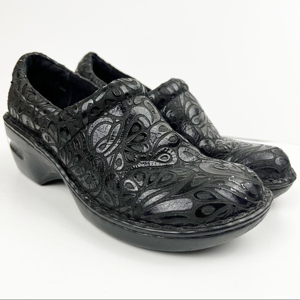 Born Peggy Paisley Leather Clogs Black‎ Size 7